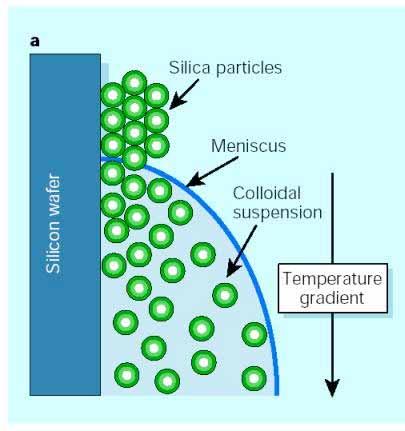 A More Perfect Crystal meniscus 65 C 1 micron silica spheres in ethanol evaporate solvent 80 C Convective Assembly Heat Source Capillary forces during drying