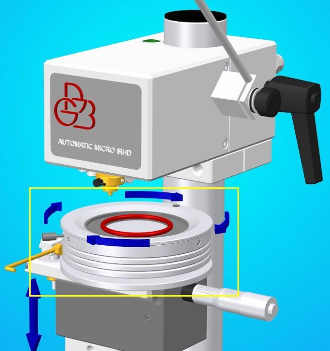 Diaphragm centring device for O-rings The device is used in combination with the Micrometric Slide (code 8-HS0-44-000-0) and enables automatic multiple tests to be carried out on O-ring or round