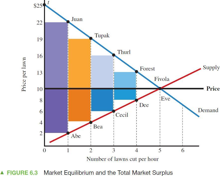 6.2 MARKET EQUILIBRIUM AND EFFICIENCY Total surplus The sum of consumer surplus and producer surplus.