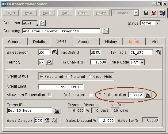 Set Default Warehouse Location for each Customer The default warehouse location can now be set at the customer level.