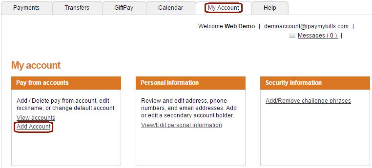ADD ADDITIONAL PAY-FROM ACCOUNT All fields are required unless indicated as