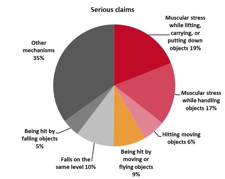 Miscellaneous labourers accounted for the highest proportion of serious claims (11 per cent or an average of 1,620 claims per year), followed by food process workers (11 per cent or an average of