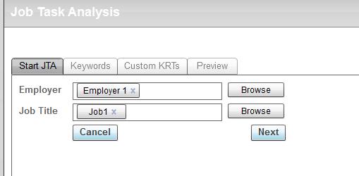 After completing the job profile tabs described above, you can create a Job Task Analysis (JTA) for this job.