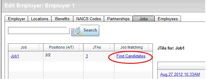 Find Candidates link is used to open the Match Result page.
