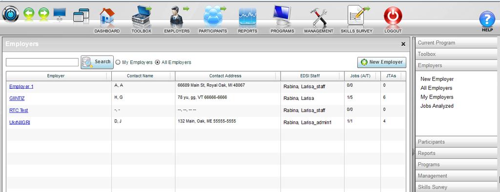 All Employers and My Employers All Employers and My Employers pages provide a list of Employers for a specific program.