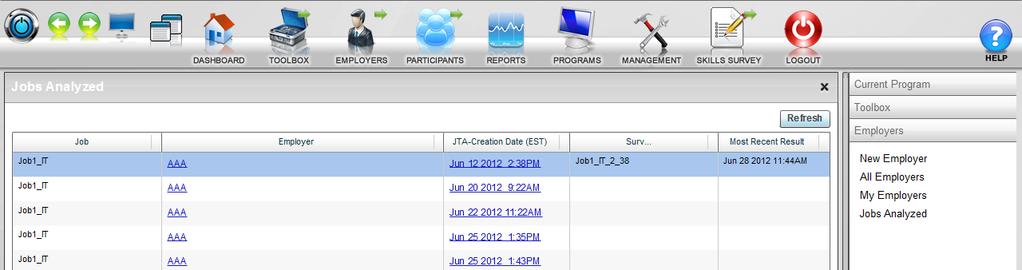 Once you click on the date, you will get a pop-up window that displays the JTA information for the specific job.
