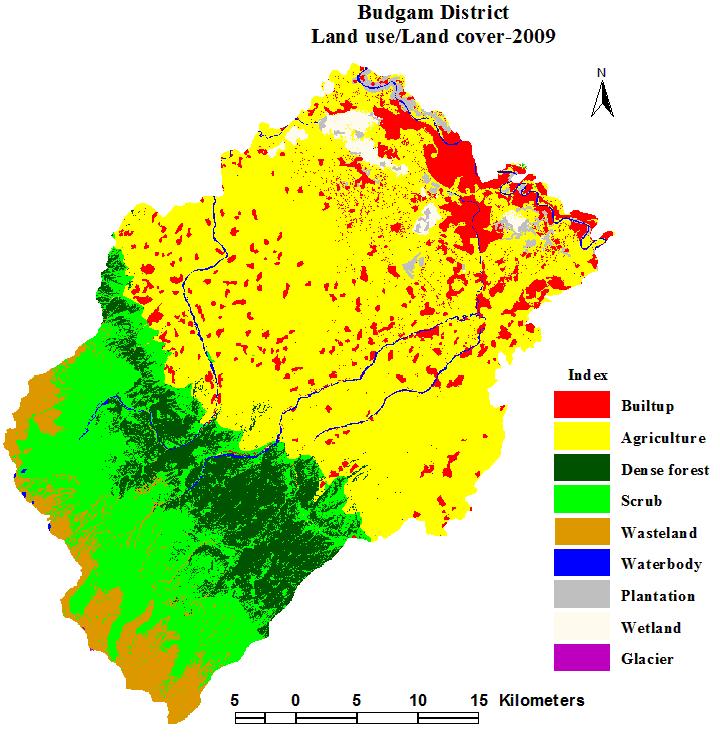 Generated from LISS-III, 2009 Land use/land cover of Budgam District- 2009 Land use/cover category Total Area (km 2 ) Percentage to total area Agriculture 608.2 47.