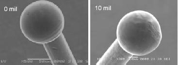 Figures 3 and 4 showed the enlarged views of the SEM pictures for the pointed FAB and that of the spherical FAB.