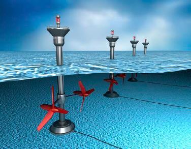 Electricity in the UK is generated in many ways. The figure below shows an undersea turbine. The undersea turbine uses tidal energy to generate electricity.
