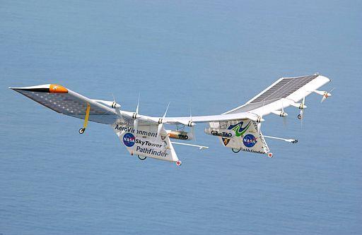 Q28. The picture shows a solar-powered aircraft. The aircraft has no pilot. By NASA/Nick Galante [Public domain], via Wikimedia Commons Use words from the box to complete the following sentence.