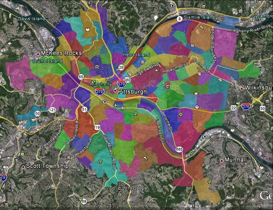 The TAZ structure within the City of Pittsburgh, as show in the Figure 4, includes 174 TAZs. The complete regional model has 1,604 TAZs.