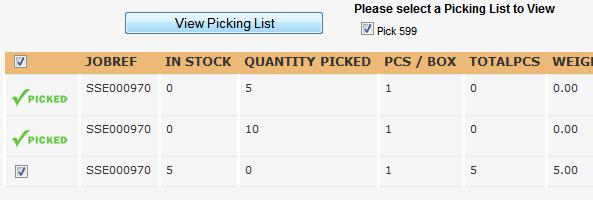 Now I have selected picking list 599 I am able to view and amend if necessary.