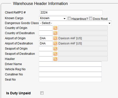 have defaulted some of the information from the purchase order (as previously mentioned).