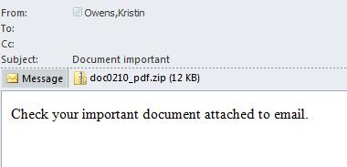 Internal Threat- Zip file attachment No one listed in the to or cc field **Immediate red flag alert!** Attached zip file No greeting or closing How do you know it s your document?