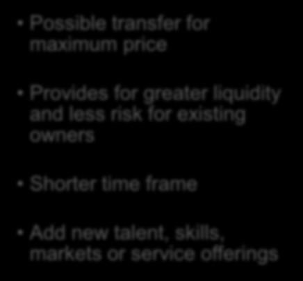 External Ownership Transition Plans Pros Cons Possible transfer for maximum price Provides for