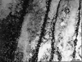 Bright field TEM images of 7050Al alloy after one pass of ECAP at