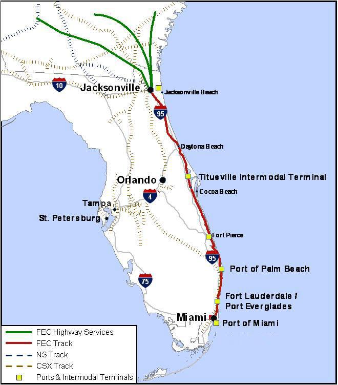 FEC Overview FEC Rail Corridor 351 miles of mainline track Only railroad along Florida s east coast Unparalleled link between Florida rail traffic and nation s rail network Most direct and efficient