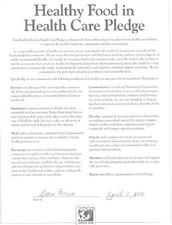 Healthy Food in Healthcare Pledge Ad Hoc Food