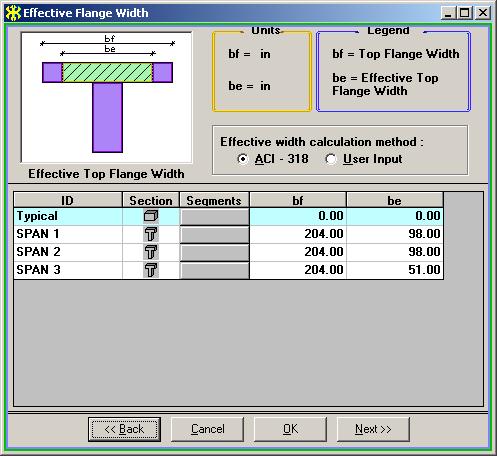 FIGURE 1.1-4 Click Next on the bottom line to open the next input screen. iii. Enter Support-Geometry (Fig.1.1-5) This screen is used to input column or wall heights, widths and depths.