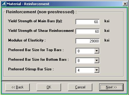 FIGURE 1.2-3 Click Next at the bottom of the screen to open up the next screen. iii. Enter The Post-Tensioning System Parameters (Fig.1.2-4) Select the Post-tensioning system as Bonded and leave the default values of the other properties as is.