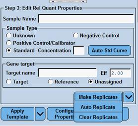 In Sample Editor > Step 3: Edit Rel Quant Properties, enter the appropriate target name and select target type (target or reference)