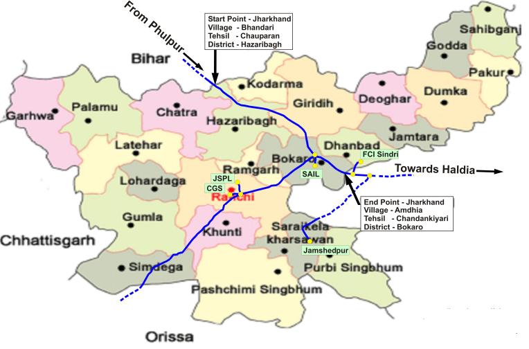 Districts and Villages covered in Jharkhand: District Total Villages covered Pipeline Length (Km) Hazaribagh 52 66 Giridih 33 55 Bokaro 67 112