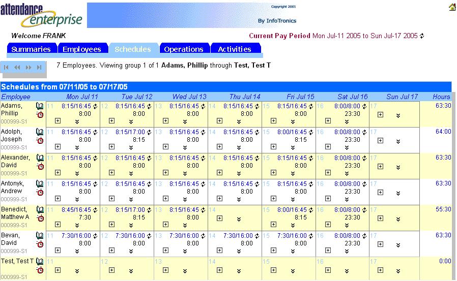 Assigning Schedules The Schedules window provides several tools for navigating to different employees and to related information.