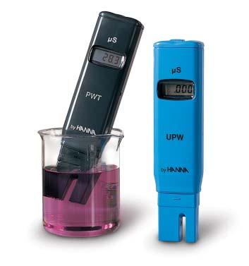 TESTERS > PURE WATER Authorized Distributor ww.clarksonlab.com HI 98308 (PWT) HI 98309 (UPW) Water Purity Meters HI 98308 (PWT): 0.0 to 99.9 µs/cm HI 98309 (UPW): 0.000 to 1.