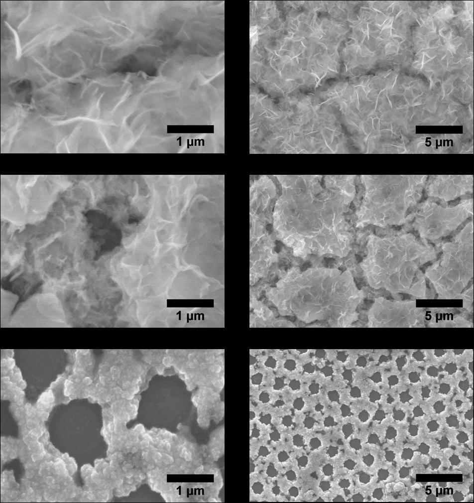 9 (c) (d) (e) (f) Fig. 4.27. Post-testing SEM images of the doped Ni anti-dot samples probed in Fig. 4.28: the first row is HSA(), deposited for + 2.