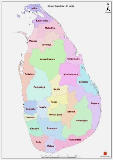 15) Kegalle District 16) Colombo District 17) Gampaha District 18) Kalutara 19)