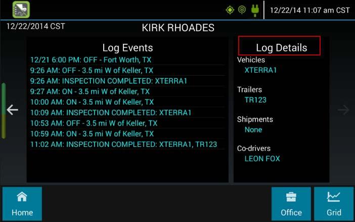 USING LOGS Reviewing the logs 3 Tap Log: The