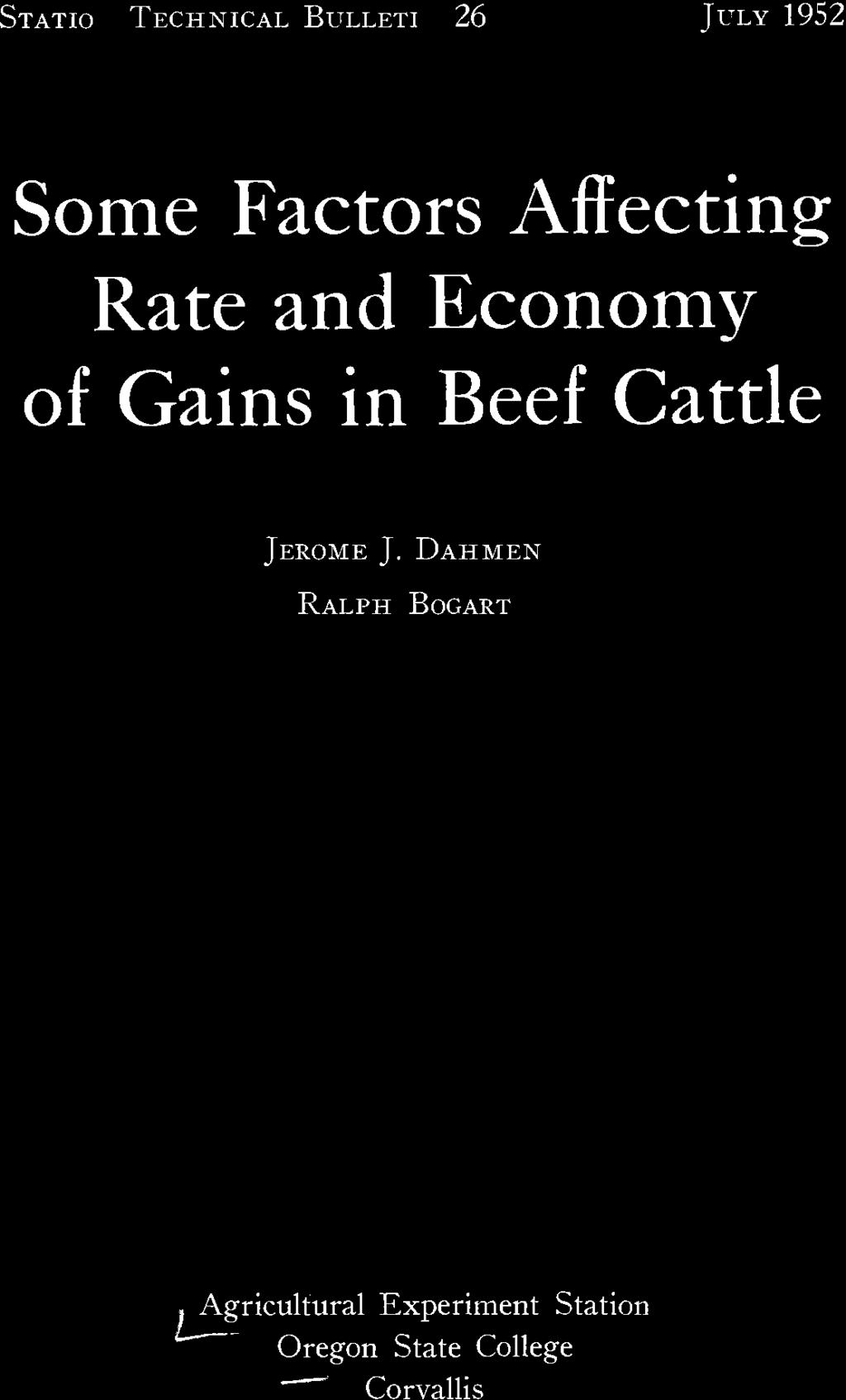 and Economy of Gains in Beef Cattle I,
