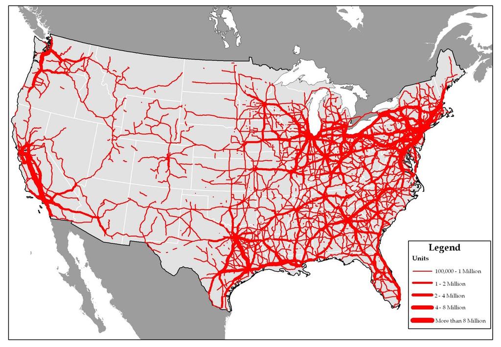 Freight Truck Trips Between 100 and 500 Miles Megaregion Freightsheds 11 Source: