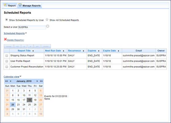 Job Management Release 9.0.4 Manage Schedule Reports A new Manage Reports tab has been added to the Reports Page. If you have the JOB.MGMT.