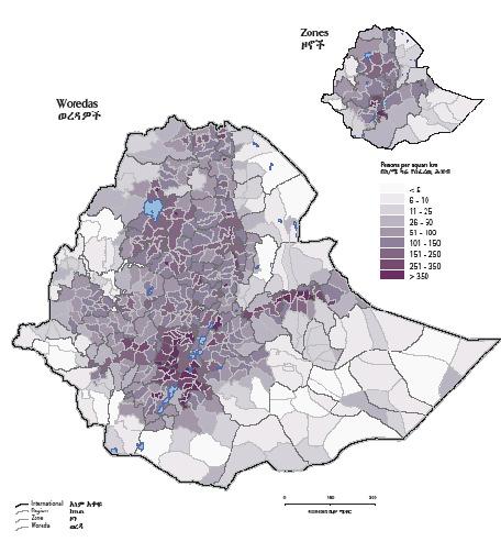 Map: Population Density of Ethiopia 2004. Source: CSA (2006), Atlas of the Rural Ethiopian Economy. Addis Ababa.