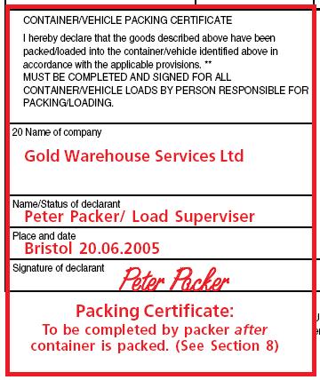 How to complete the packing certificate Name of the company packing