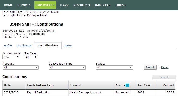 HSA deposits made directly to HSA Bank by the accountholder will not show in the Employer Administration Site.