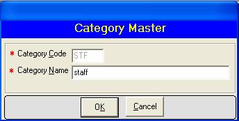 Figure 17: Category Master -1 Append: Press button "Append" to add a new Category for the employee.