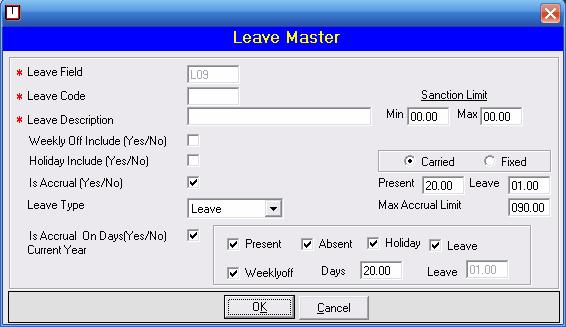When you click on this option, sanction limit (min & max) window will open in the same window of leave master.