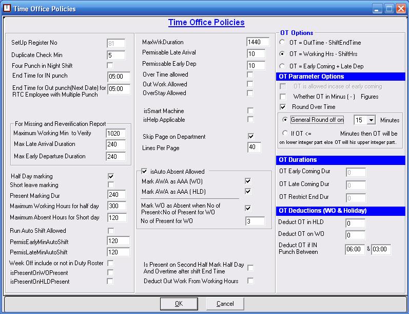 Figure 52: time office setup-2 Short Leave Marking: If you want to allow to short leave to all employees, click on this option. Present Marking Duration: You can set min time for mark present.