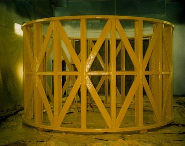 Large diameter trommel frame coated with yellow