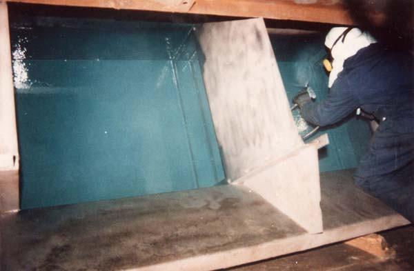 Flotation cells being sprayed with