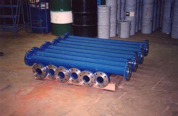 Flotation cell stand pipes coated with blue OR7K