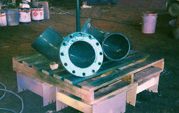 Large diameter elbows coated with OR90WPM at 8 mm (.