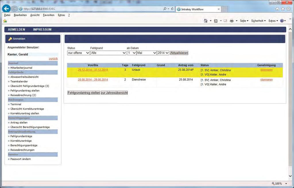 Overview Authorize Requests Requests for time corrections, vacation, travel and other absences can be transmitted online