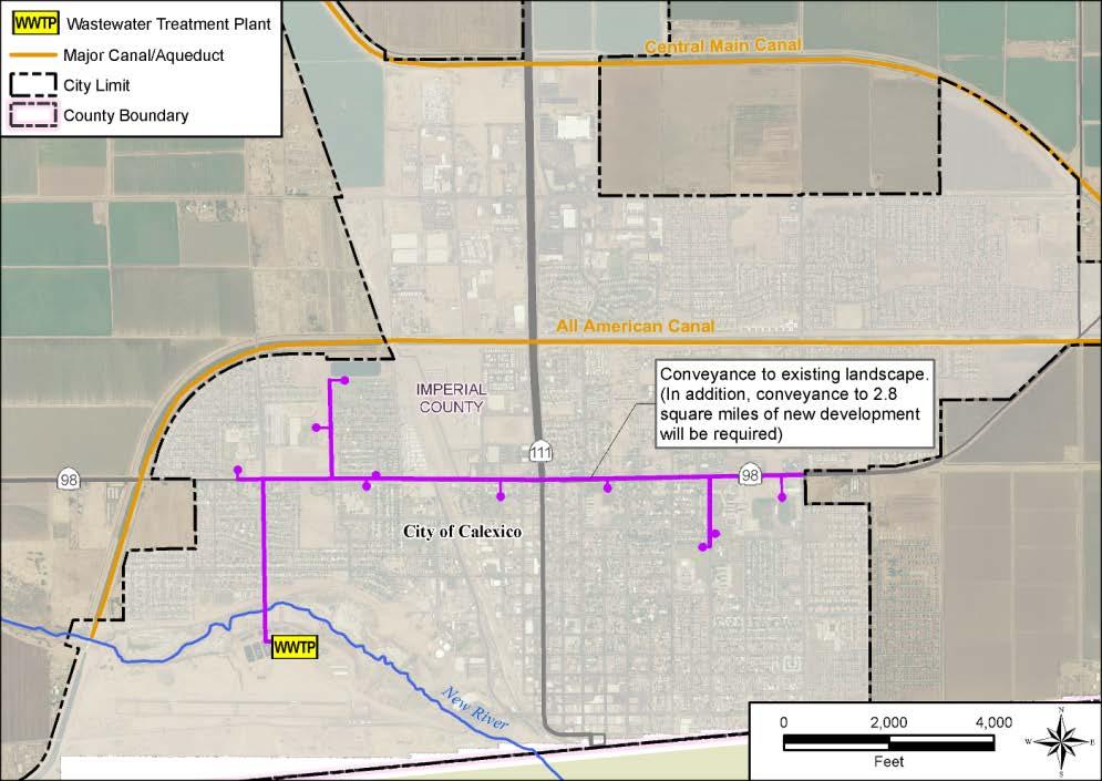total area of 2.4 square miles. Approximately 2,200 AFY of recycled water would be served by this system. Figure N-31.