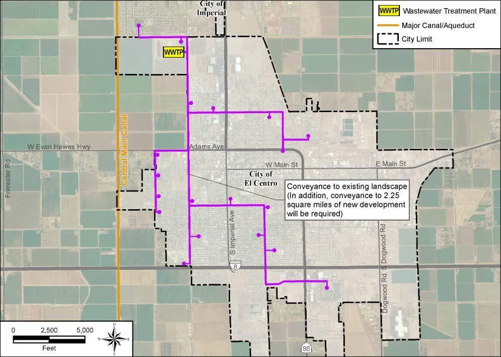 Figure N-32. Recycled Water Alternative 2 El Centro Configuration The City of Imperial Water Pollution Control Plant could potentially serve approximately 226 acres of irrigated landscape (0.
