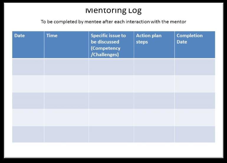 5) Mentor-Mentee meeting calendar, diary