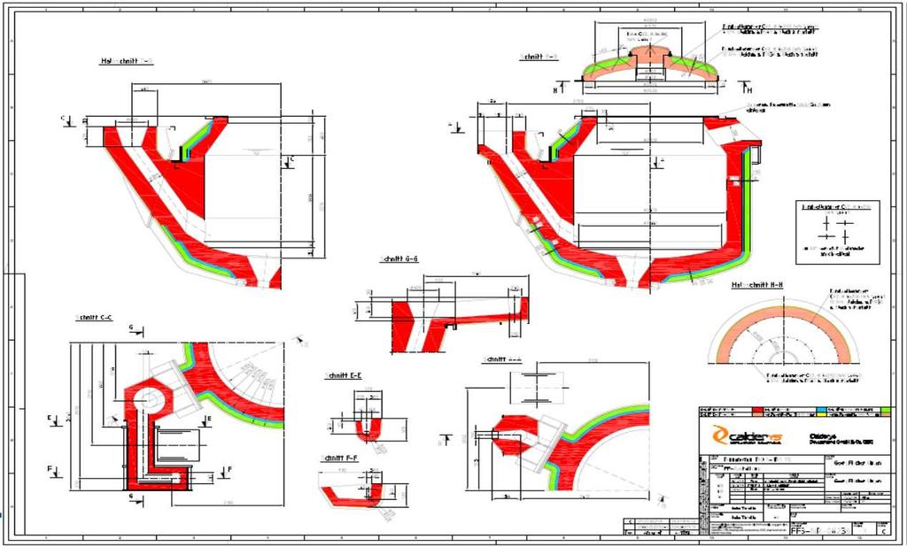 Lining Design BATH -Wall Insulation Plate: 10 mm ceramic fibre board Insulation Lining: 100 mm CALDE CAST MW STRONG LITE Safety Lining: 50 mm CALDE GUN M 32 Hot