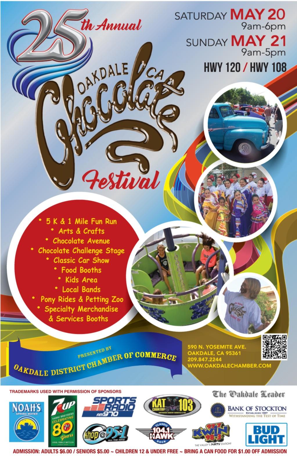 OAKDALE CHOCOLATE FESTIVAL SPONSORSHIP PACKAGE MAY 19 th & 20 th, 2018 The Oakdale District Chamber of Commerce proudly announces our 26 th Annual Chocolate Festival to be held May 19 & 20, 2018.